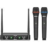 D Debra Audio AU200 Pro UHF 2 Channel Wireless Microphone System with Cordless Handheld Lavalier Headset Mics, Metal Receiver, for Karaoke Church Party (2 Handheld)