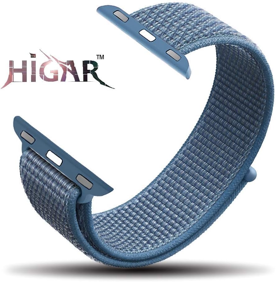 HIGAR Soft Breathable Nylon Wristband Strap Compatible with 44mm Apple Watch Series 4, 42mm Series 3, 2, 1 - Blue