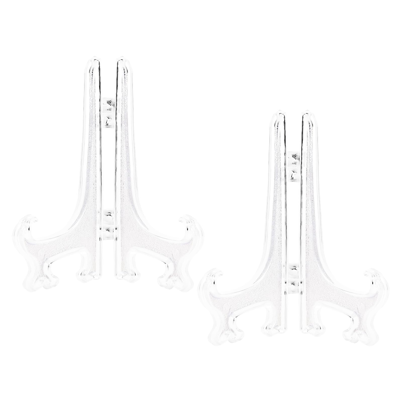 Photo 1 of Funzhan 4 Inch Clear Acrylic Plate Display Stands 2pcs Tabletop Easel Holders for Picture Frames Cards Decorative Plates Home Kitchen Shelf Decor Small Acrylic Stand