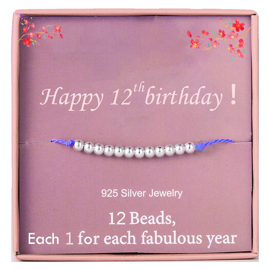Kenwiv Birthday Gifts for 12th Girls Gifts for Girls Silver Beads bracelet for 12 Year Old Girl Jewellery Gift Idea