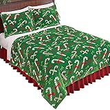 Collections Etc Holiday Theme Candy Canes Fleece Blanket Coverlet, Green, Full/Queen