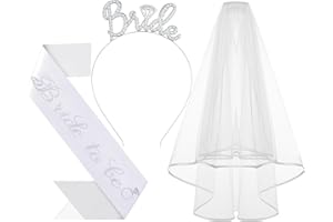Papoopy 3Pcs Bride to Be Headband with Sash and Veil for Bachelorette Party Decorations, Bridal Shower Accessories for Gift, Favors