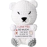 TOYMIS Positive Polar Bear Crochet, Emotional Knitted Polar Bear with Cheer Card Support Crochet Animal Doll for Encouragement Gift Birthday Christmas Stocking Stuffers (for Couple)