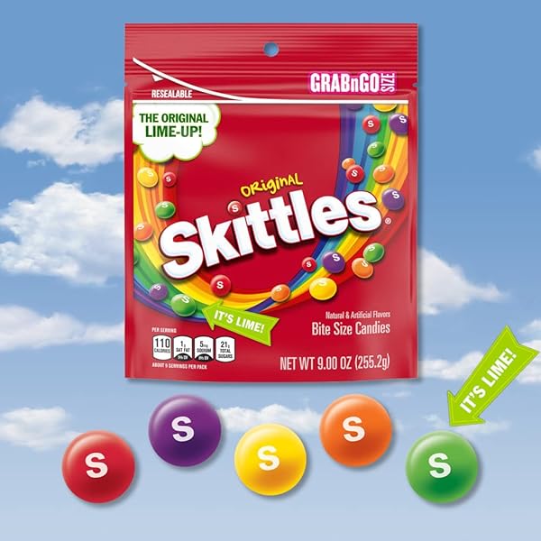 SKITTLES ORIGINAL SUMMER CHEWY CANDY, GRAB N GO, 9 OZ RESEALABLE CANDY BAG