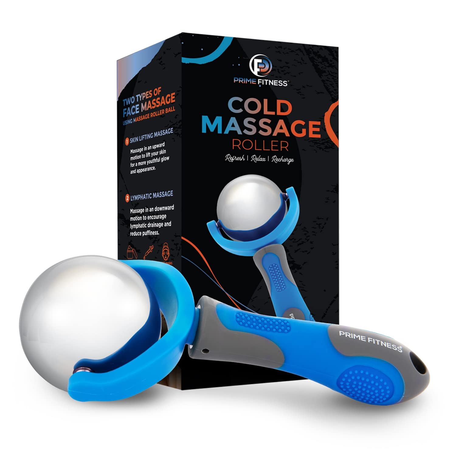Photo 1 of PRIME Fitness Cold Massage Roller Ball | Cold Therapy | Ice Roller Ball with Handle | cryo Stick | Relieve Muscle Pain (Blue)