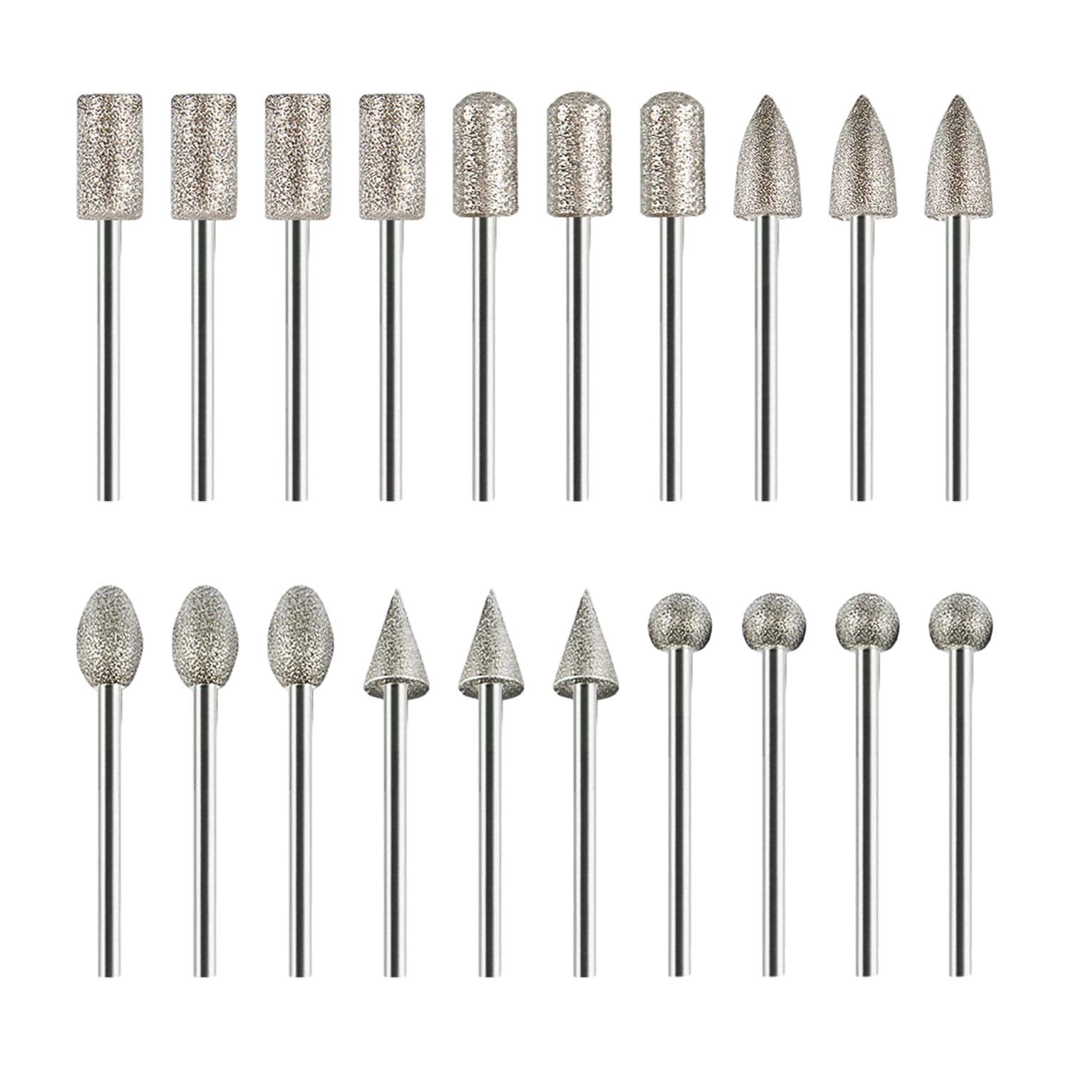 DUINIU 20-Piece Diamond Grinding Head Set, Diamond Burr Drill Bits, Multi-shaped Grinding Tools, Suitable for Engraving and Polishing