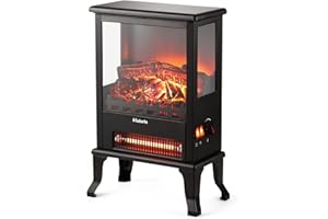 TURBRO Suburbs TS17Q Infrared Electric Fireplace Stove, 19" Freestanding Stove Heater with 3-Sided View, Realistic Flame, Overheating Protection, CSA Certified, for Small Spaces, Bedroom - 1500W