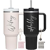 JETIKON Wifey Hubby 40 oz Tumbler Cup for Couples with Handle Lids Straws Letter Charm Accessories 2 Pack Wedding Gifts for Couples 2024 Engagement gift Bridal Shower Gift for Bride Groom Newlyweds