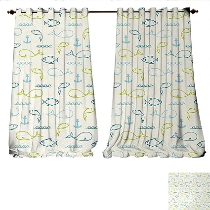 Window Curtain Fabric Schoal Of Fish Types In A Row With Sketch