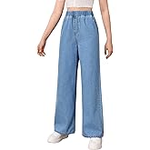 Floerns Girls Elastic Waist Wide Leg Jeans Loose Fit Baggy Denim Pants