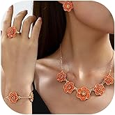 Your Always Charm Flower Necklace Flower Earrings Necklace Bracelet Ring Jewelry Set for Women Floral Pendant Stud Jewelry Sets Cute Jewelry Dresses Trendy