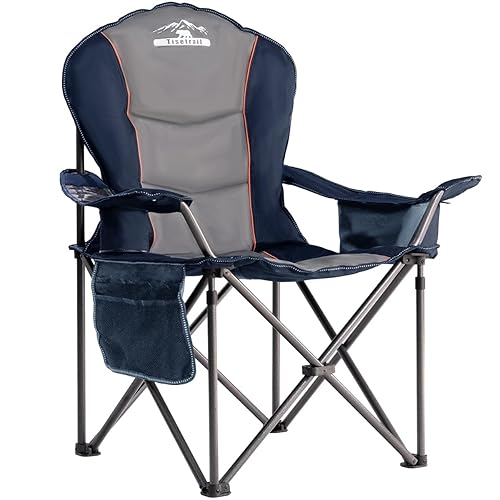 Tisetrail Oversized Camping Chair Folding Chair with Cooler Padded Outdoor Chairs Heavy Duty Support 500 LBS Steel Frame Collapsible Arm Chair with Cup Holder Blue & Gray - Amazon deal for $37.57