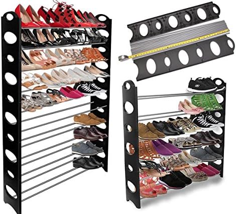 ITBrothers Shoe Rack Storage Organizer Space Saving Standing Tower Up to 50 Pair, 10 Tier Black Adjustable