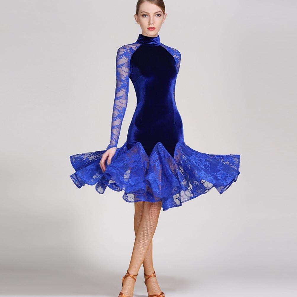 Femmes Costume de Performance Col Haut Robes de Danse Latine Dentelle