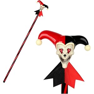 Servllcell Jester Skull Cane Staff Prop,Sinister Jester Costume Accessories,Plastic Joker Pimp Cane,Halloween Cosplay Party (
