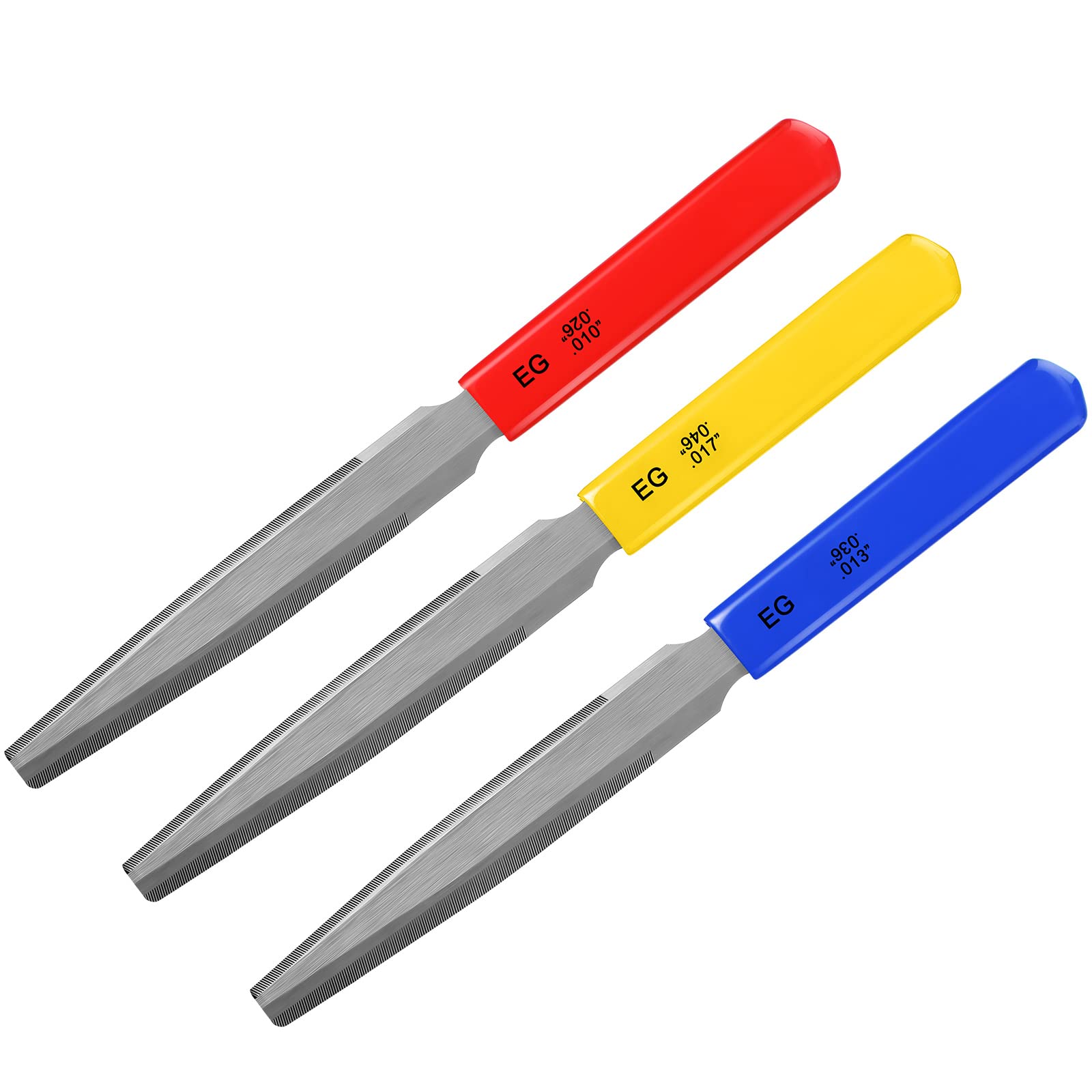 Photo 1 of Tarpop 3 Pieces Tapered Guitar Nut Files Nut Slotting Files Set Double Edge Fret File Electric Guitar Fret Tools Fret Crowning Files for Bass (Guitar)