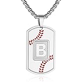 A-Z Dog Tag Necklace for Men - Baseball Charm Pendant, Stainless Steel Chain 22+2 Inches, Personalized Sports Athletes Jewelry Gift