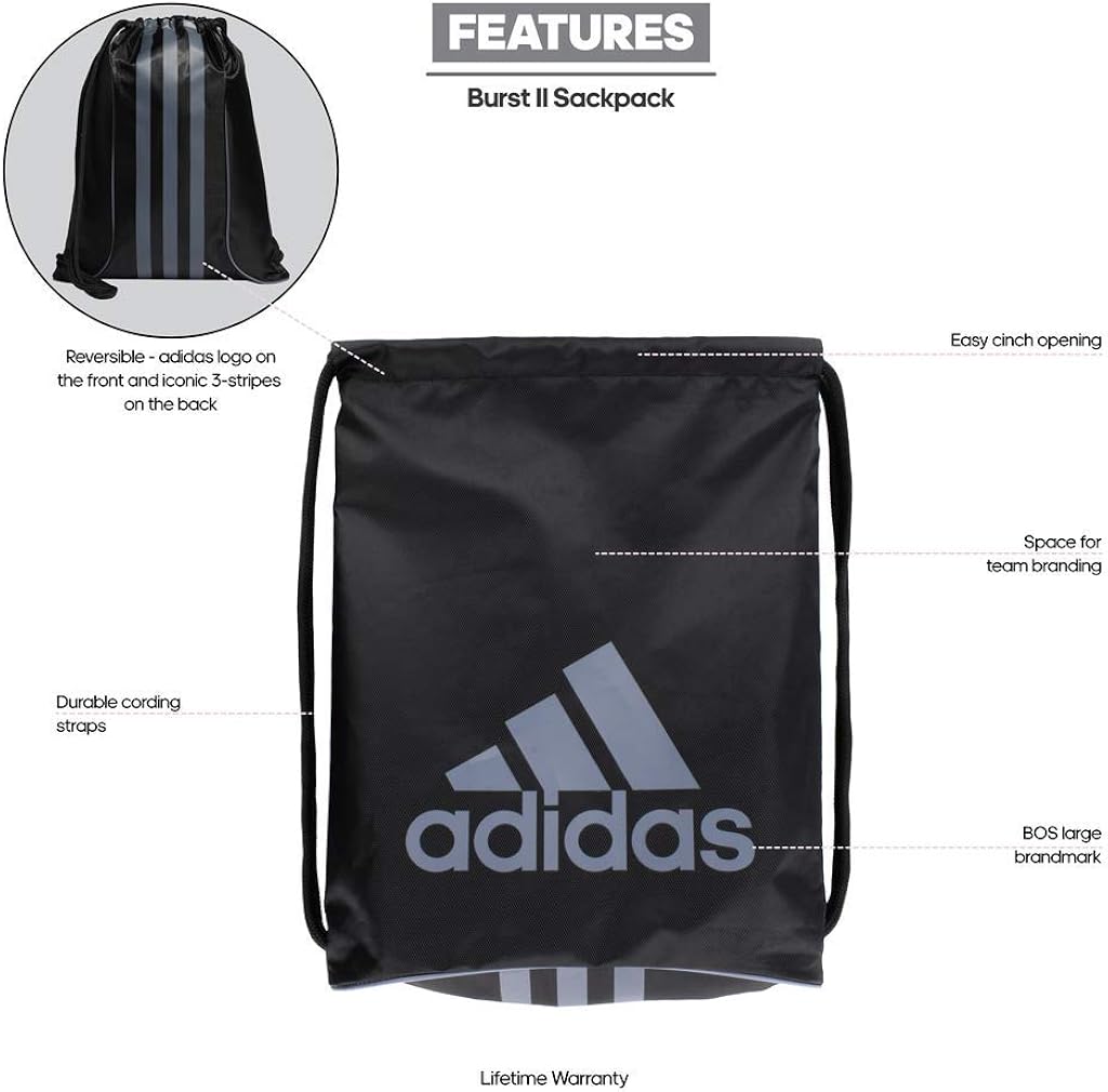 adidas Unisex Burst Sackpack, Black/Onix, ONE SIZE: Clothing