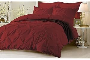 KAMAS HOME COLLECTION Kamas Duvet Cover Pinch Pleated Design Oversized King 100% Egyptian Cotton 1000 Thread Count with Zipper&Corner Ties Tuffed Pattern Pintuck Decorative (Oversized King (1 Piece), Burgundy)