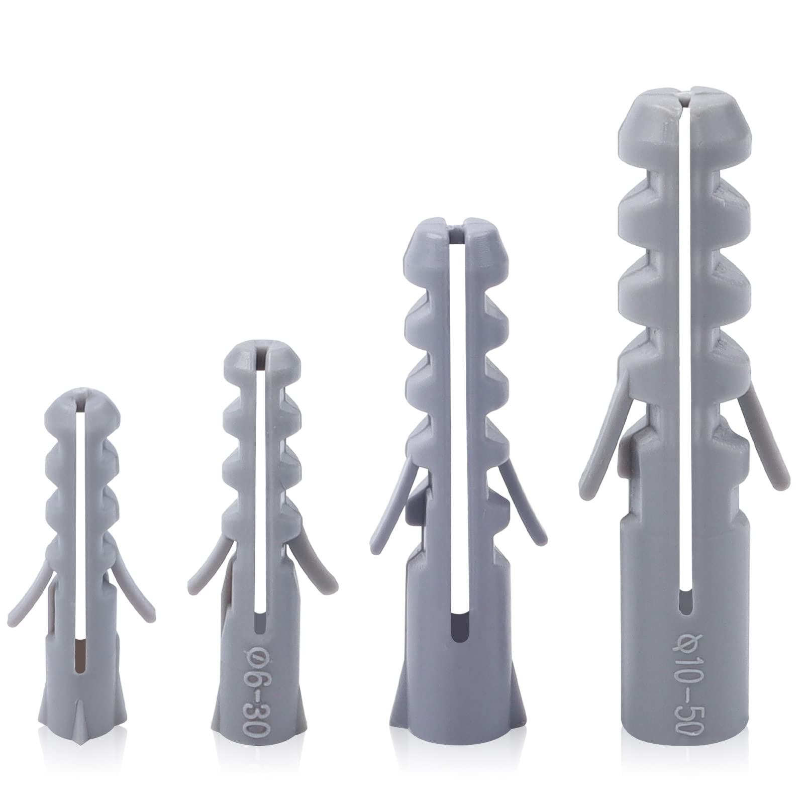 140Pcs Wall Plugs Set, Leryati Gray Plastic Column Expansion Pipe, 5 6 8 10MM Wallplugs Fastener Kits, 4 sizes Heavy Duty Expansion Nylon Plug for Plasterboard Walls, Hollow Walls and Dry Walls