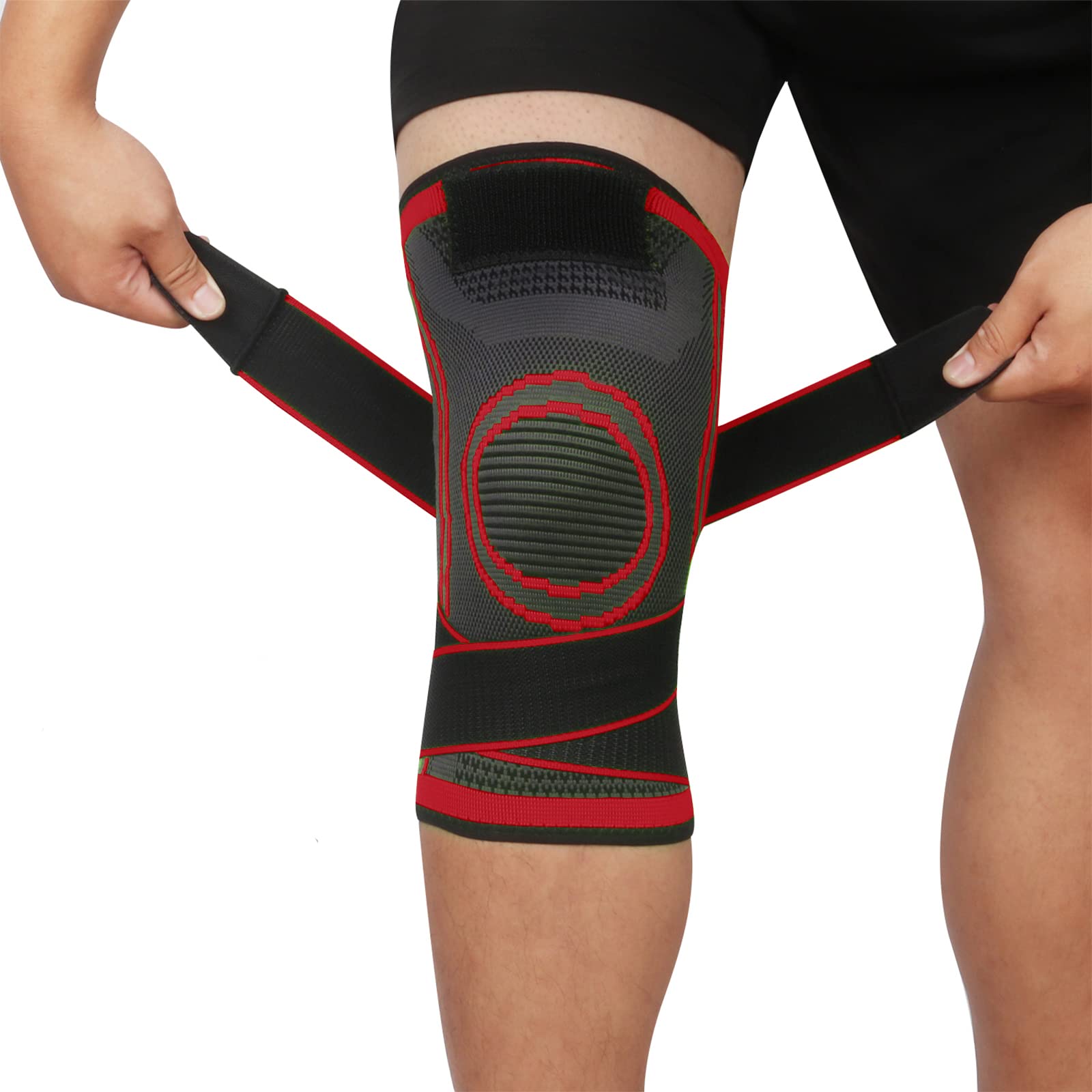 lenpestia Knee Supports 2 Pack Knee Brace with Adjustable Strap Compression Knee Sleeves for Running Joint Pain Arthritis Meniscus Tear Cartilage Damage Tendonitis Quick Recovery Unisex (Red, XL)