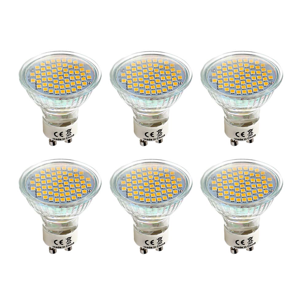 WULUN GU10 LED Light Bulb, 60 LEDs, 5W Equivalent Halogen 50W, 2700 Kelvin Warm White Spotlight, MR16 with Glass Cover, 500 Lumens, 120° Beam Angle, Non-Dimmable, 6-Pack