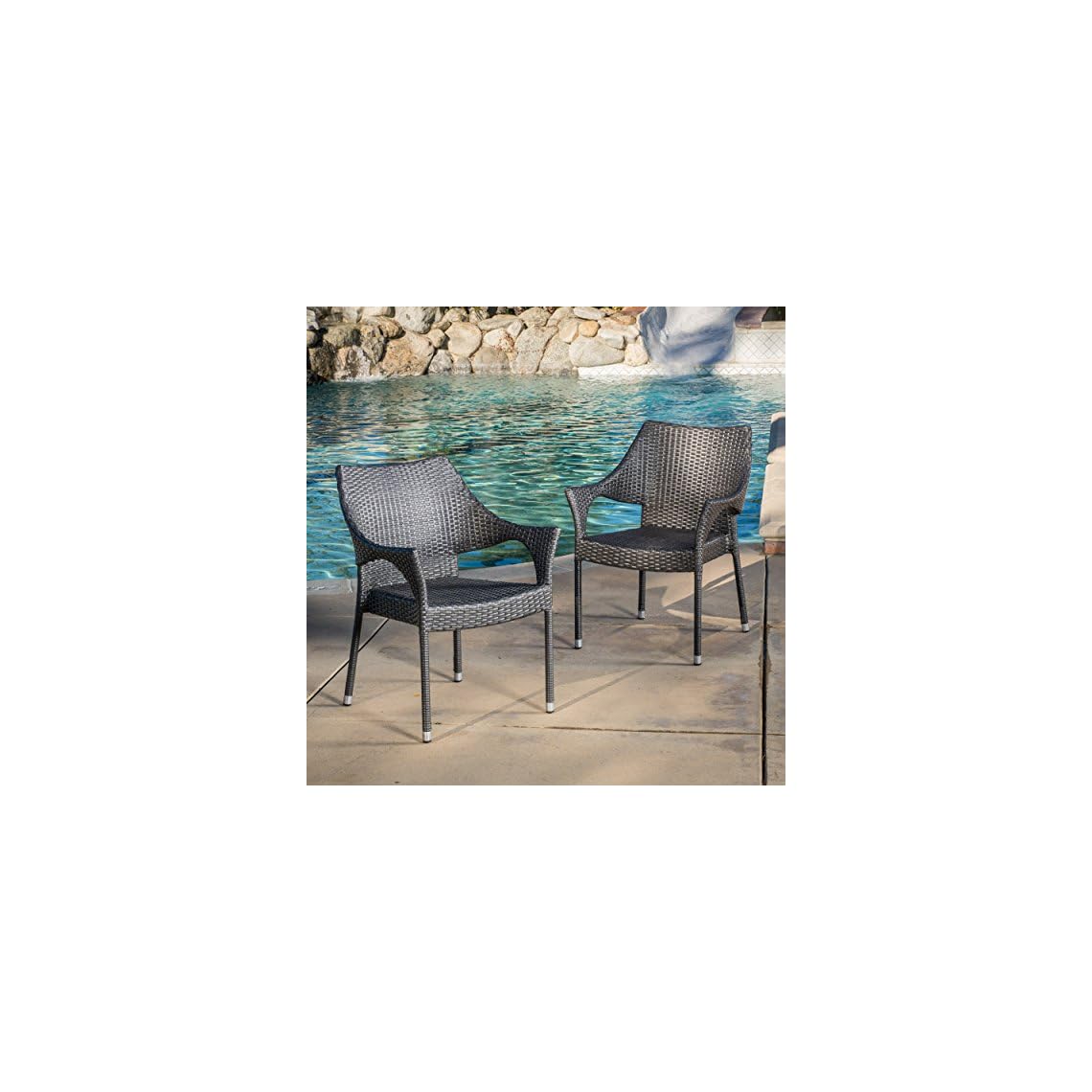 Christopher Knight Home Cliff Outdoor Wicker Chairs, 2Pcs Set, Grey