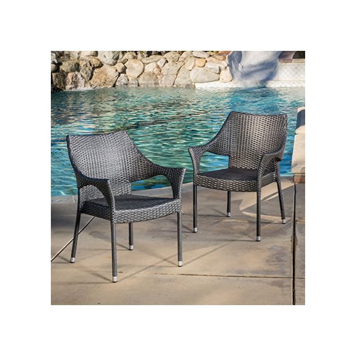 Christopher Knight Home Cliff Outdoor Wicker Chairs, 2Pcs Set, Grey