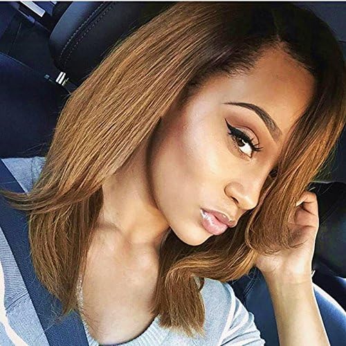RIJIA Ombre Bob Wig With Dark Brown Roots Full Lace Human Hair Bob Wigs Ombre #2/#30 Brazilian Virgin Hair Lace Wigs 130 Density for American Women Middle Part(14inch lace front wig)