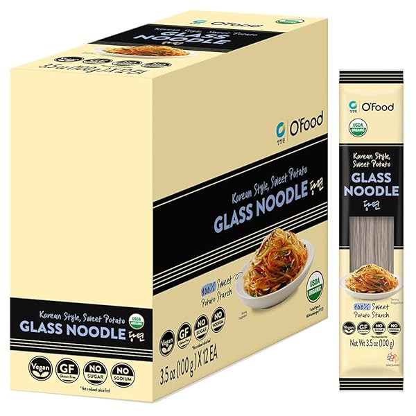 CHUNG JUNG ONE O’FOOD ORGANIC GLASS NOODLES 12 PACK, GLUTEN-FREE KOREAN SWEET POTATO NOODLES, VEGAN, NO SODIUM, NO SUGAR, RICE AND PASTA ALTERNATIVE