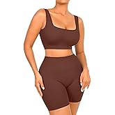 FeelinGirl Workout Sets for Women 2 Piece Outfits Seamless Ribbed Sport Bra Plus Size High Waist Shorts Reg