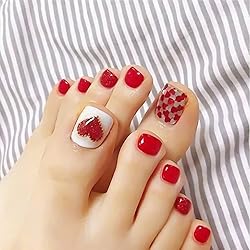 SILPECWEE Toe Nail Stickers Full Nail Wraps Red