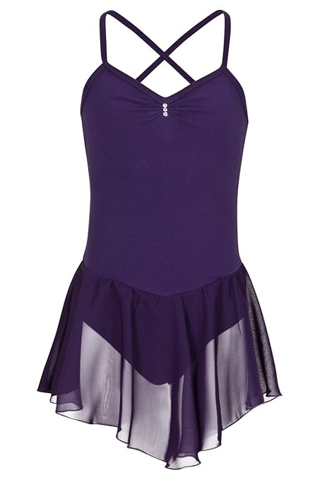 tanzmuster Kinder Ballettkleid Maja - süßer Spaghetti-Träger Ballettbody mit Chiffon Röckchen und Glitzersteinen in rosa, wei