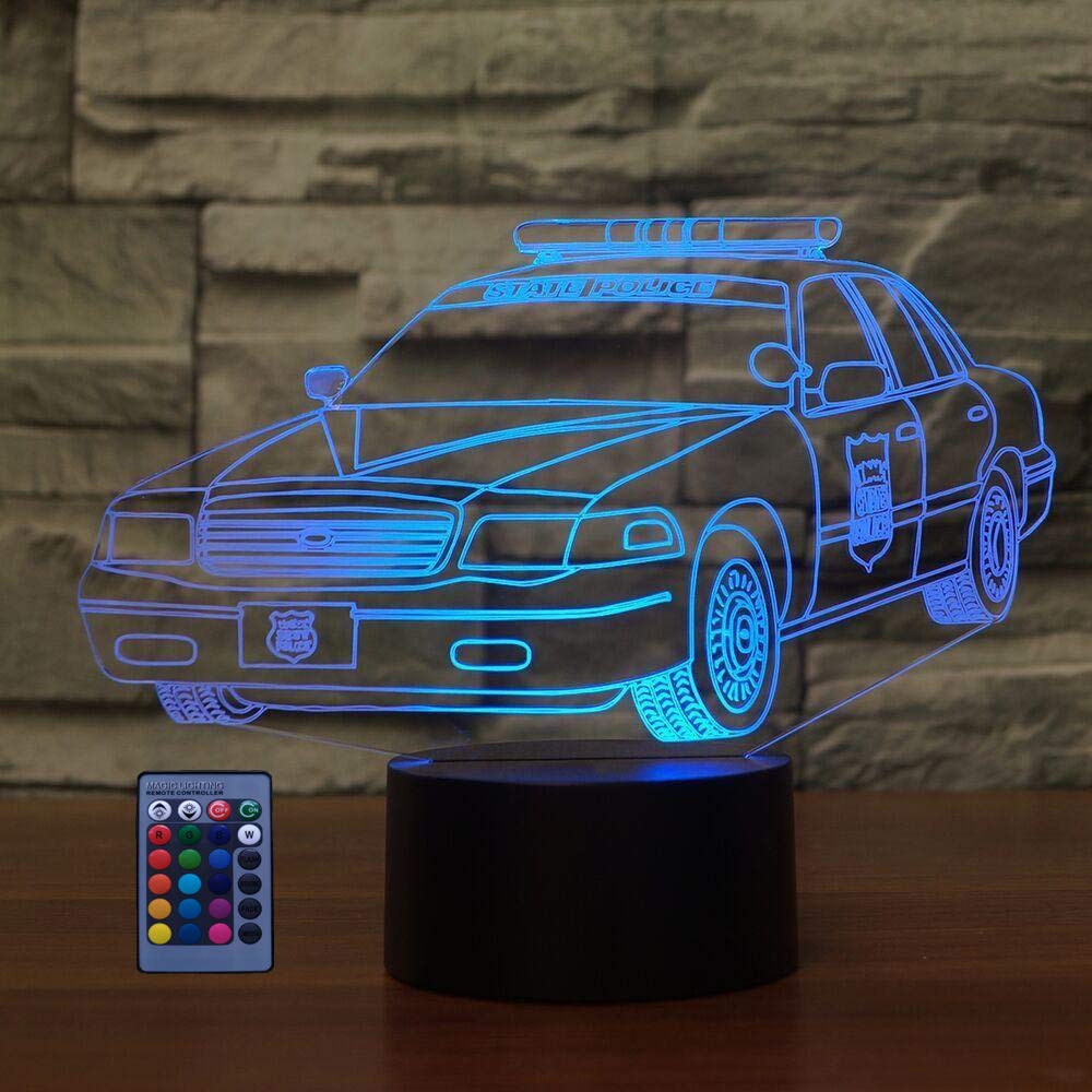 HPBN8 Ltd 3D Police Car Night Light Optical Illusion Lamp 7/16 Colors Changing USB Powered Remote Control Touch Switch LED 3D Lamp Xmas Brithday Room Decoration