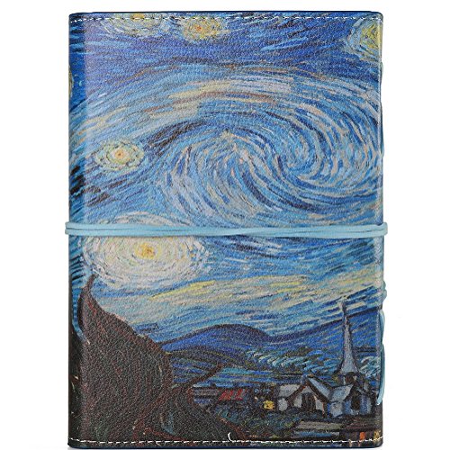 Vintage artificial leather writing journal,refillable diary notebook,for men/women /girls/travelers/bloggers,cook book,classic daily use gifts by valery (A6-StarryNight-Lined) - Thumbnail 4