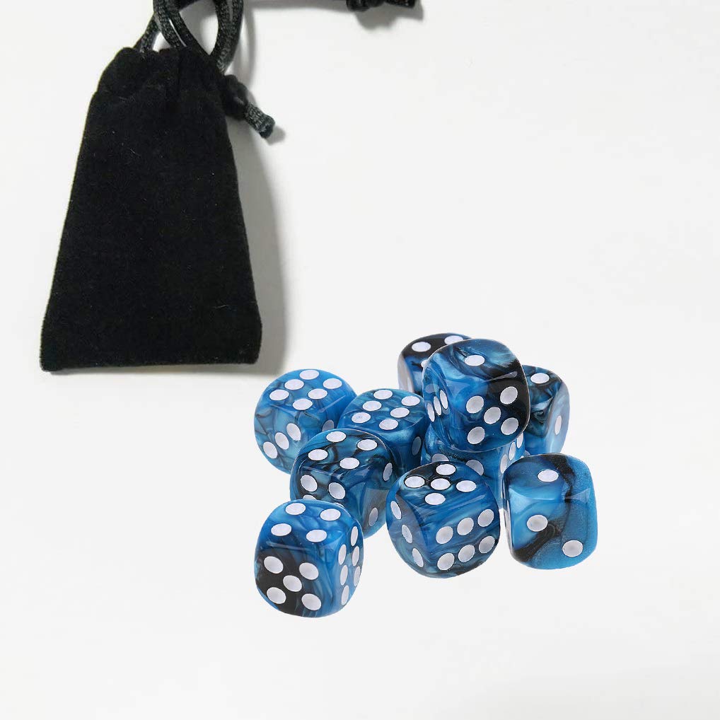 10PCS Polyhedral Dice D6 Dice 16mm Acrylic Dice Game Dice for RPG MTG DND Dice Table Games (Blue Black)