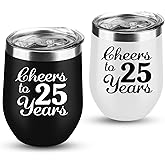 25th Anniversary Wedding Gifts for Couple Gifts for Silver Anniversary Twenty Five Years Anniversary Decorations 2 Pack Wine Tumbler 12 OZ