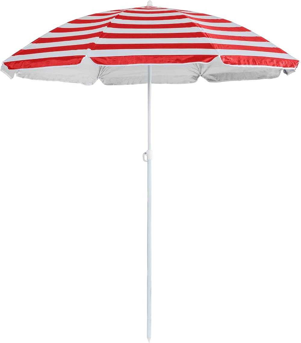Harbour Housewares Red Striped Beach Parasol UPF50+ 1.74m Diameter 1.93m High