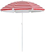 Harbour Housewares Red Striped Beach Parasol UPF50+ 1.74m Diameter 1.93m High