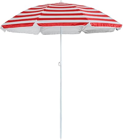 Harbour Housewares Red Striped Beach Parasol UPF50+ 1.74m Diameter 1.93m High