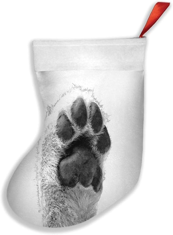 Schwarz-weiße Hundepfoten-Tröster Weihnachtsstrumpf Geschenktasche