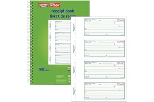 Staples Bilingual Spiral-Bound Receipt Book - 100 Triplicates - 4 Receipts per Page - Carbonless - 7" x 10"