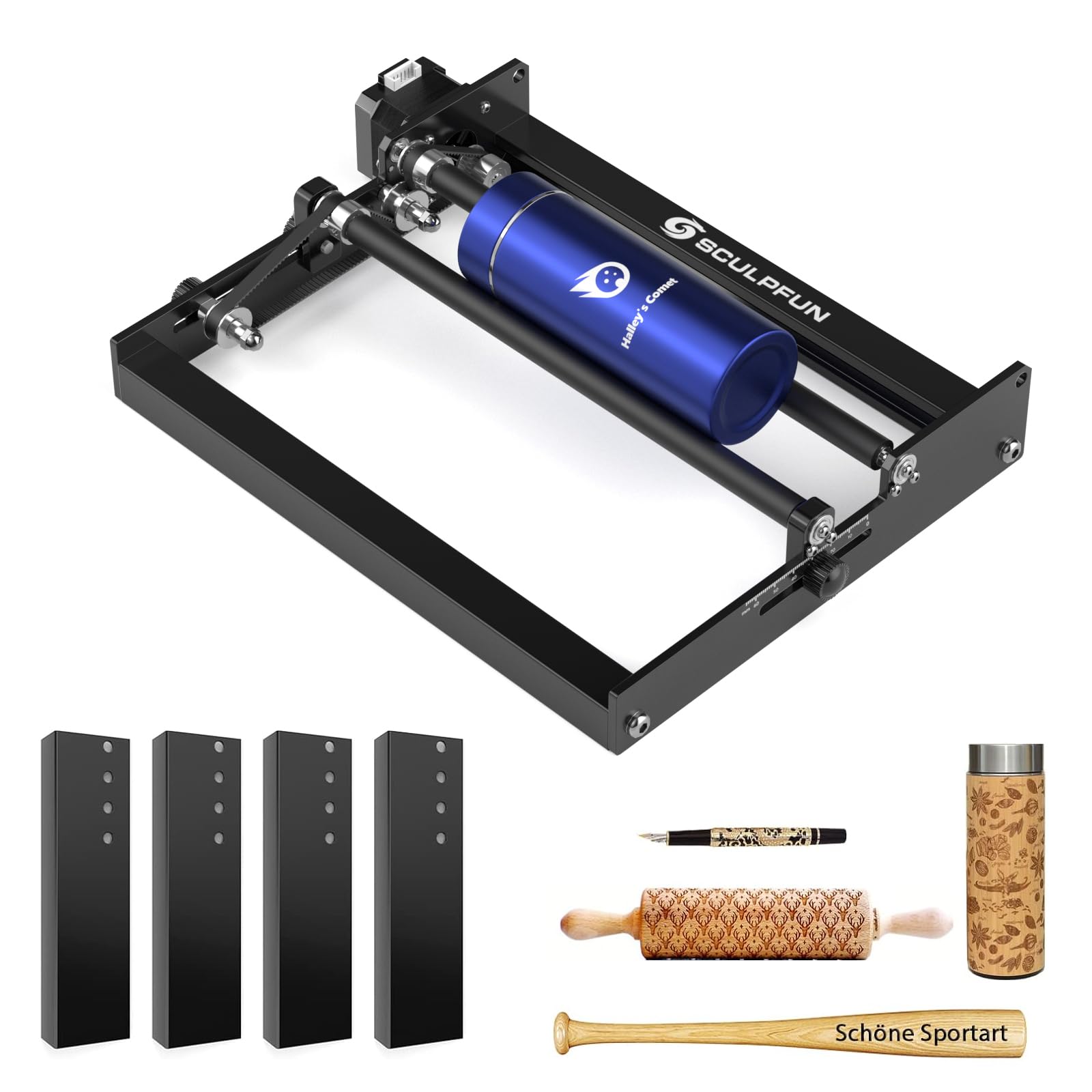 SCULPFUN Laser Rotary Roller Laser Engraving Y-Axis Rotary Roller with 360° Rotation for Laser Engraving Cylindrical Objects, Cans (Includes 4 Raised Feet)