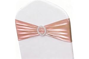 MAGTOWNE Rose Gold Chair Sashes 50 Pack, Pink Gold Spandex Chair Bands Elastic Chairs Ties for Wedding Party Events Banquet Decor