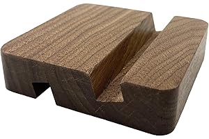 MOORCHOCO Balck Walnut Wood Phone Stand Square Double Slot Cell Stand for Desk-Portable Wood Holder for Bed Compatible with iPhone 16 Pro Max 12 Smartphone Wooden Office Aesthetic Desk Accessories