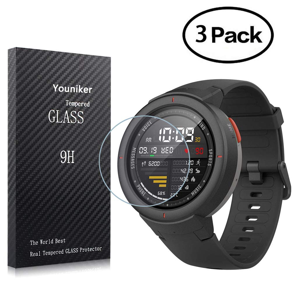 Youniker 3 Pack for Amazfit Verge Screen Protector Tempered Glass for Amazfit Verge Smartwatch Screen Protector Foils Glass 9H 0.3MM Anti-Scratch Anti-Fingerprint Bubble Free