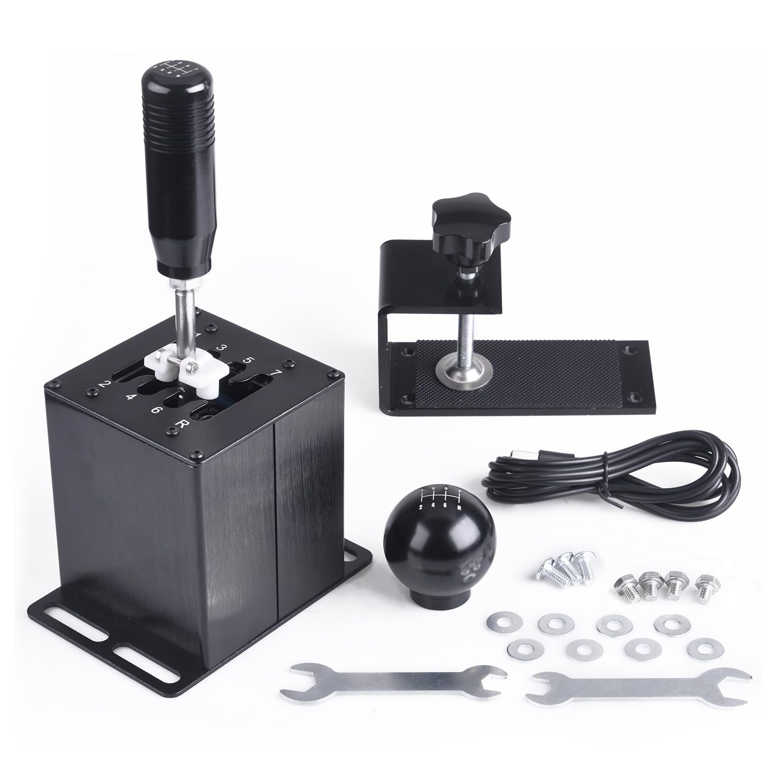 Photo 1 of CNRAQR PC USB Simulator Shifter 7+R H Gear Shifter with L Shape Clamp Set for Gear shift PC Windows Steering Compatible with G29/G27/G25/G920, T300RS/GT Wheel