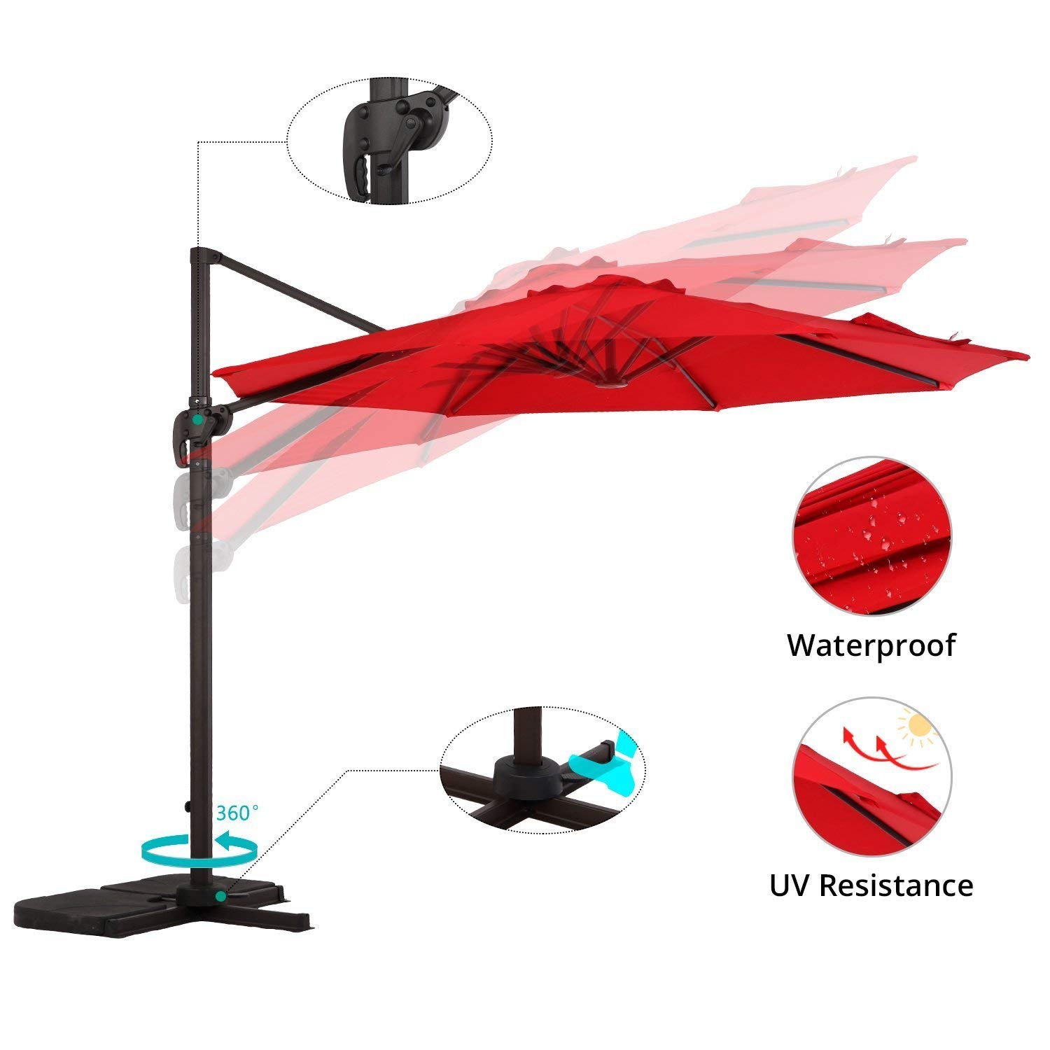 Patio Lawn Garden Umbrellas Grand Patio Napoli Deluxe 11 Ft Curvy Aluminum Offset Umbrella Patio Cantilever Umbrella With Base Brick Red