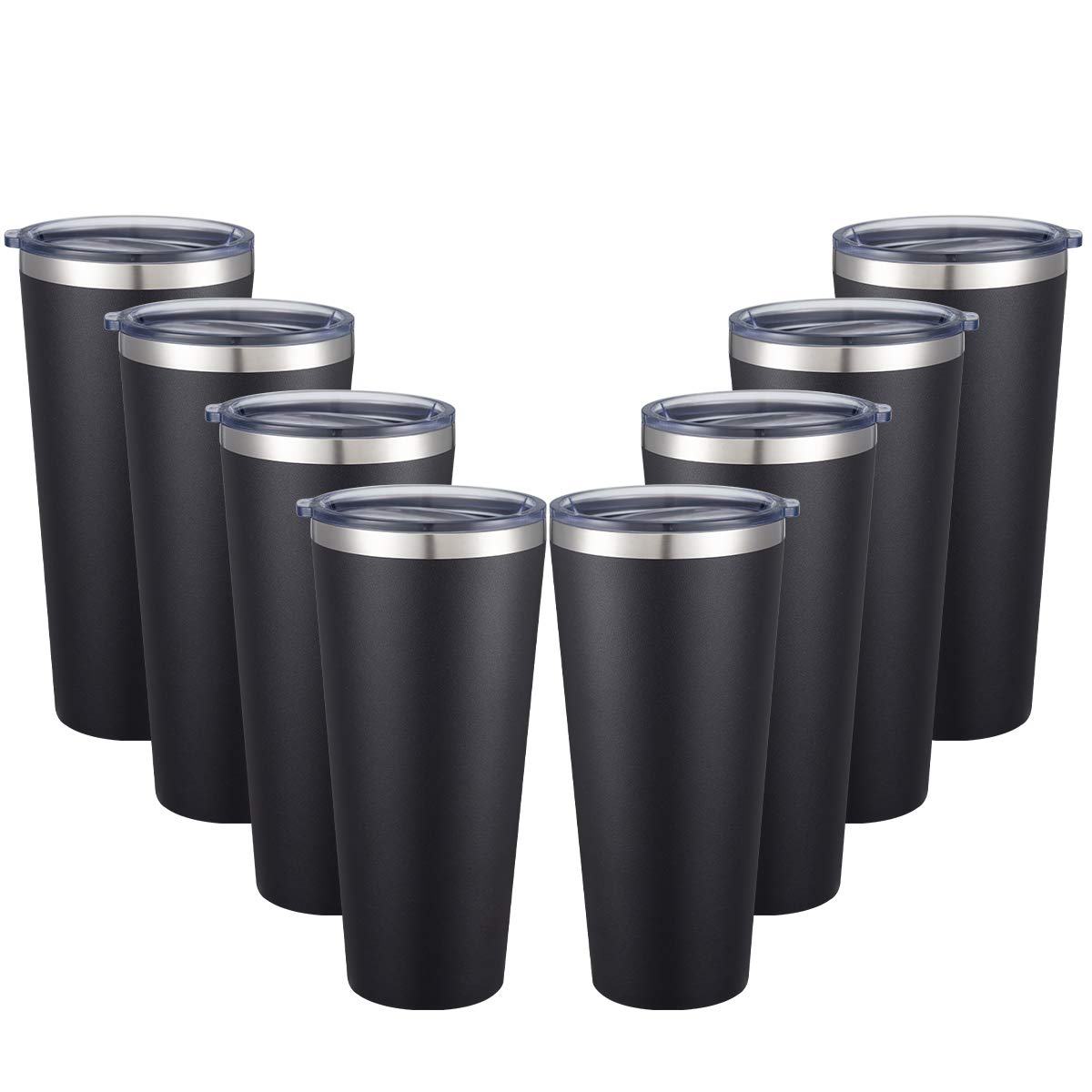 COMOOO 30oz Tumbler 8 Pack Stainless Steel Tumbler with Lid, Double Wall Insulated Coffee Travel Mug for Home, Office, School & Travel, Great Coffee Cup for Drinking Beverage, (Black, 8Pack)