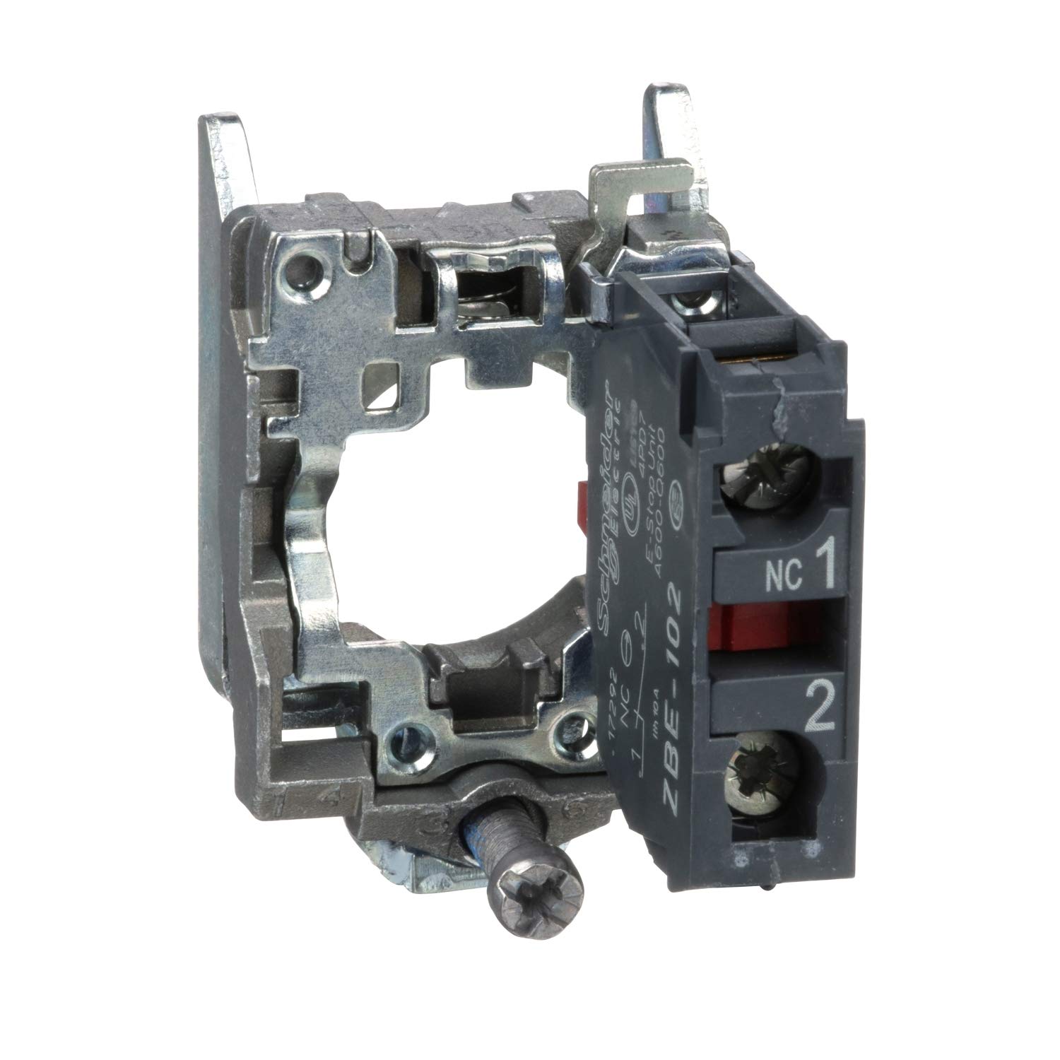 Schneider Electric - Harmony, Single Contact Block with Body/fixing Collar, Metal, Screw Clamp Terminal, 1 NC, ZB4BZ102